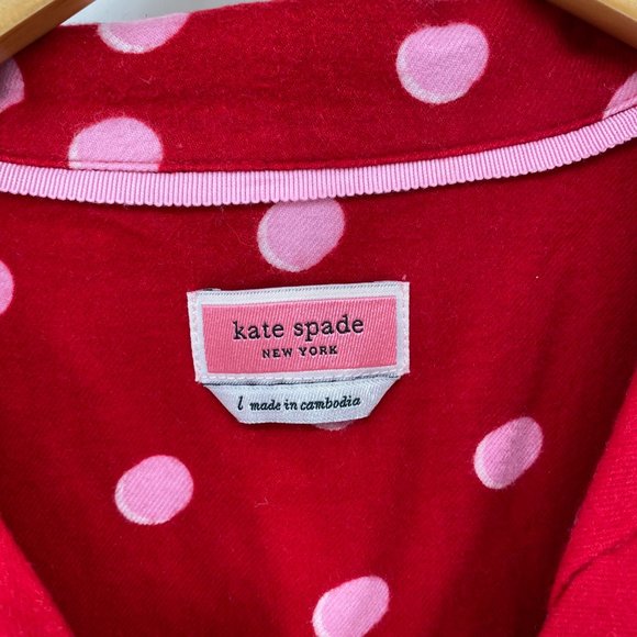Kate Spade Red Polka Dot Flannel Pajama Set Large - Picture 3 of 9
